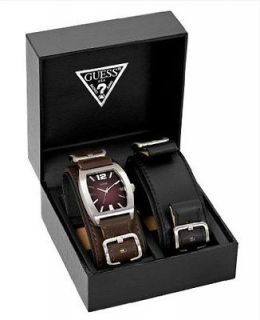 BRAND NEW GUESS U95134G1 BEAST BLACK BROWN LEATHER STRAP GIFT SET WITH