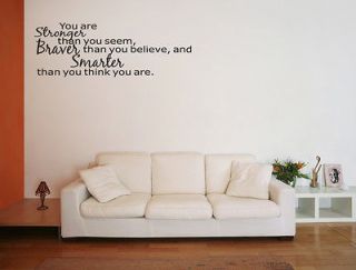 STRONGER THAN YOU SEEM Home Bedroom Wall Decal Quote Inspirational 28