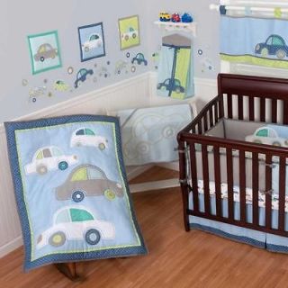 Transportation Themed Cheap Blue Baby Boy 4p Nursery Crib Bedding Set