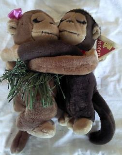 Hugging Monkeys 11 Vintage Plush Stuffed Animal w GRASS SKIRT TAGS