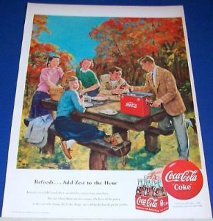 1950 Coke Coca Cola teens picnic cooler 6 pk carton Ad