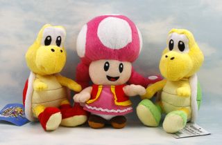mario bros koopa troopa toadette 6 6.5 soft plush doll toy lot 3