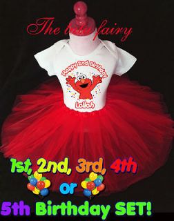 elmo birthday set outfit name age 2nd red tutu baby toddler girl 3 7