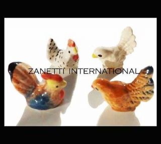 Set of 4 Miniature Assorted Ceramic Chickens *Bird Figurines