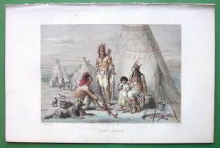 INDIAN CAMP Family Tent Long Pipe Dogs   COLOR H/C Civil War Era