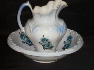BLUE ROSE WASH BASIN AND PITCHER