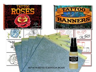 Tattoo Supplies Flash Art Roses Banners Scroll Book Transfer Paper