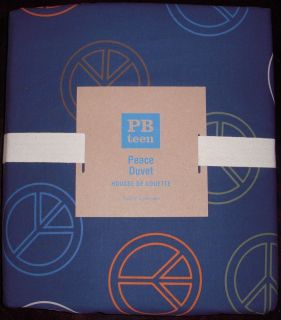 NEW Pottery Barn pb Teen Navy Blue Peace Duvet Cover Twin 5%