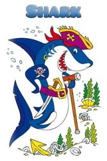 Tin Sign pirate shark with eye patch and sword cane cartoon comic