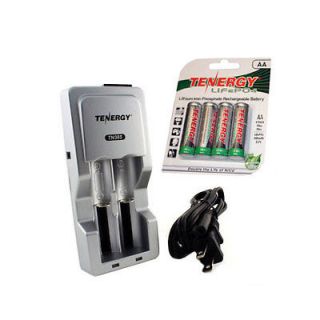 Tenergy LiFePO4 Charger with 4pk Solar Tech AA Batteries Kit Fast Ship