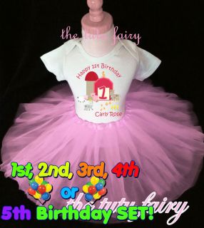 birthday farm barnyard Shirt t shirt & light pink tutu set outfit 1st