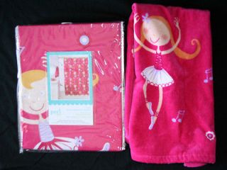 Kids 2pc Fabric Shower Curtain+ towel Pink Ballerina Girl childrens