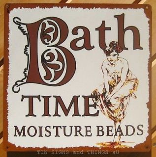 Bath Time Moisture Beads TIN SIGN metal vtg ad bathroom wall decor
