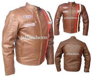 Steve McQueen Grand Prix Driver Leman Biker 100% Genuine Brown Leather