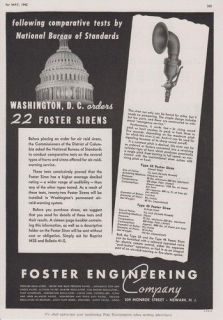 WASHINGTON D.C. ORDERS FOSTER AIR POWERED AIR RAID SIRENS 1942 AD