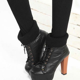 Western Womens Lace Up Square Toe High Heels Platform Knit Ankle Boots