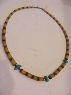 Old Pawn Turquoise nugget Sterling & Bamboo Trade Beads NECKLACE