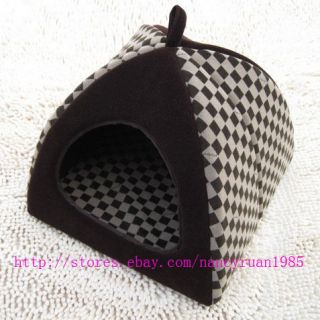 Grid Pet Dog Cat House Bed Tent Chocolate  S,M,L