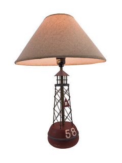 Red Buoy Nautical Table Lamp with Linen Shade