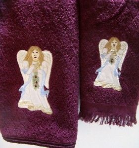 NEW Cotton Hand Tip Towel Set Burgundy CHRISTMAS Angel