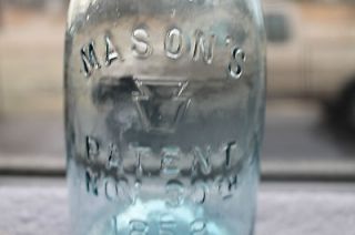 NICE OLD 1800S MASONS KEYSTONE MIDGET PINT FRUIT JAR