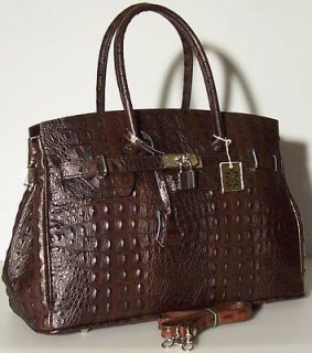 NEW Genuine Italian Real Leather Handbag Satchel Purse Tote Bag Dark