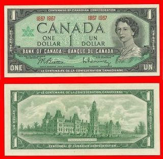  1967 Canadian UNC Centennial One Dollar Bill Beattie and Rasminsky