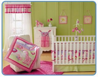 Pink 4pcs baby girl Crib Bedding Set Quilt Bumper Sheet Dust Ruffle