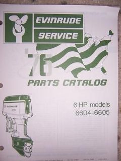 1976 Evinrude Boat Motor Parts Catalog 6 HP 6604 + D