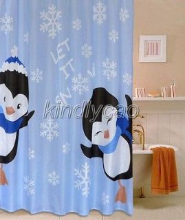 day Snowflake Penguin Bathroom Fabric Beautiful Shower Curtain ks246
