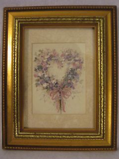 Gold Frame & Matted Floral Heart Picture Print   Flowers Love