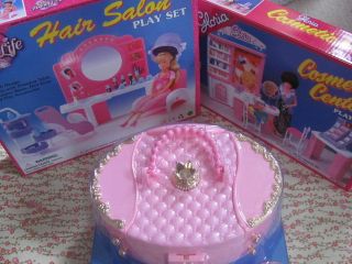 Barbie Size Dollhouse Furniture hair salon, cosmetic center and box