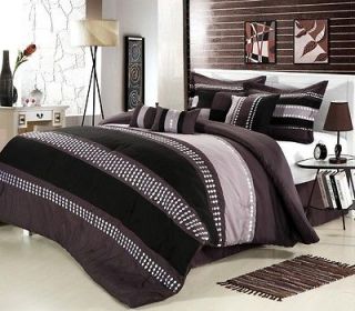 Purple/Black/Beige 12 piece Luxury Comforter Bedding Set with Sheets