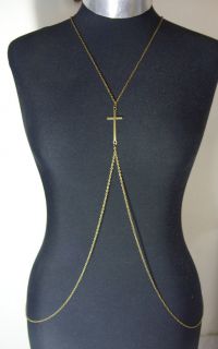 Cross Charm Body Chain, Belly, Harness Slave Metal Chain Necklace
