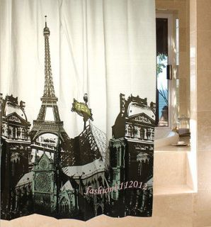 Eiffel Tower Pattern Bathroom EVA Waterproof Shower Curtain with Hooks