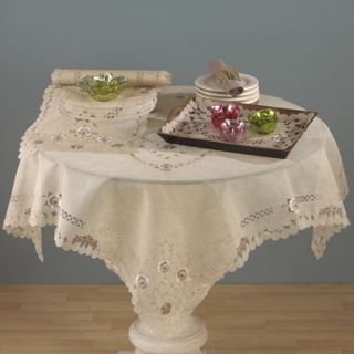 Primrose Floral Cutwork Embroidered Beige Tablecloth 36 54 72