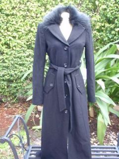 BEBE JACKET coat WOOL black long Faux Fur Maxi 185142 S M
