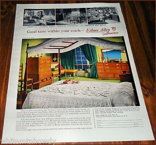 1961 ETHAN ALLEN Early American BEDROOM FURNITURE AD w/Canopy Bed