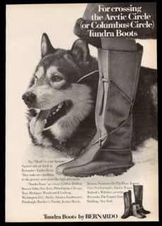 Husky Alaskan Malamute photo Bernardos Tundra Boots vintage ad