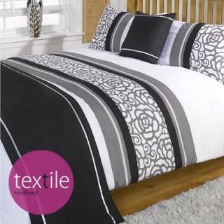 Black Grey White Patterned Bed in a Bag Duvet Quilt Cover Bedding Set