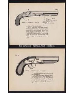 Vintage GUN Prints   Manton Tube Lock Pistol / American Side Hammer