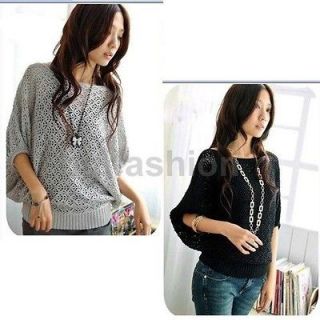 Womens Batwing Dolman Jumper Knitted Hollow Coat Boat Neck Sweater Top