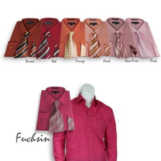 Mens Milano French Cuff Dress Shirt + Matching Tie + Handkerchief Set