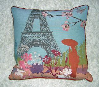 DECORATIVE THROW PILLOW with UNIQUE ASIAN AND EIFFEL TOWER MOTIF