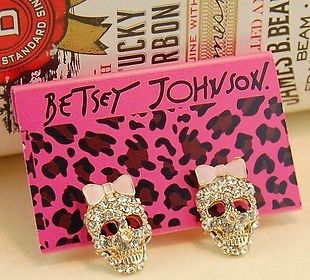 Betsey Johnson Full Crystal Skull Bowknot Stud Earring ,# E002