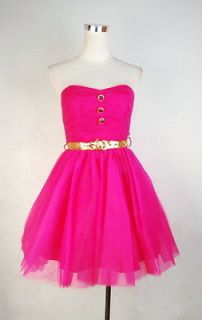 Betsey Johnson Evening Pow Poof Strapless Dress Size 12 Hot Pink