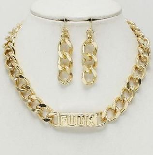 Metal Link Chain Statement FUXK ID Necklace Nicki Minaj Rhianna Kim