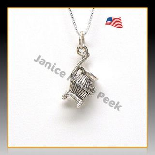 Pot Belly Wood Burning Stove Charm w Necklace Chain Sterling Silver