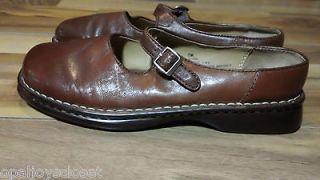 BJORNDAL BROWN LEATHER SIZE 7M MARY JANES SLIDES MULES MOCASSINS