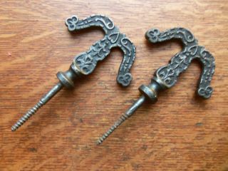 Two Antique Fancy Iron Ceiling Plant or Bird Cage Hooks c1885